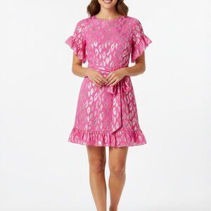 Lilly Pulitzer Darlah Silk Ruffle Mini Dress Metallic Party NWT sz 0 MSRP $258